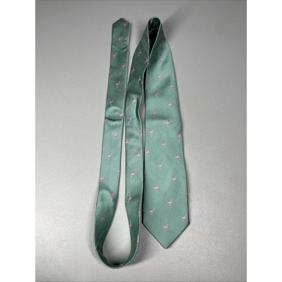 J Crew The Silk Tie Green with Pink Flamingos Mens Necktie 3"X58" - Picture 2 of 11
